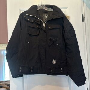Vintage Black Spyder Ski Jacket with Faux Fur Hood